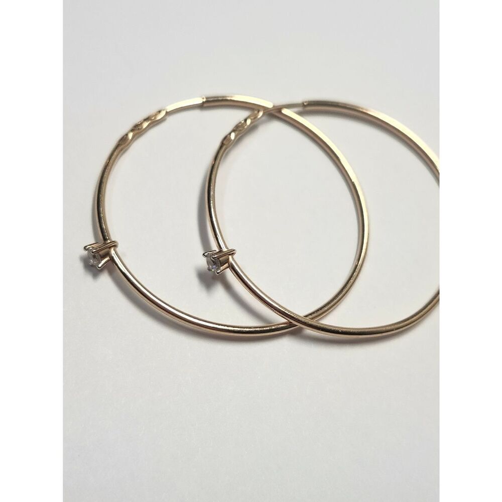14K Rose Gold Hoop Earrings with Crystal Accent